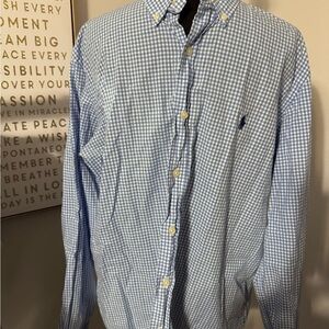 Ralph Lauren Light Blue White Gingham Button-Down Shirt - Men's